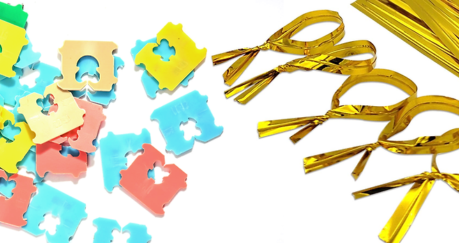 빵 봉지 포장계의 두 거목, 트위스트 타이(오른쪽)과 브레드 클립. [사진 출처=아마존]