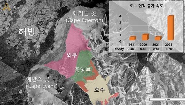 밀른 빙붕의 호수 면적 확장 영상  [KAIST 제공. 재판매 및 DB 금지]