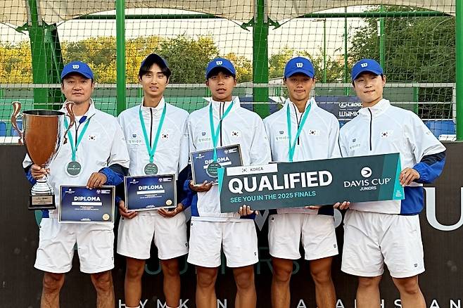 지역예선 준우승한 한국 U-16 남자 테니스 대표팀 [대한테니스협회 제공. 재판매 및 DB 금지]