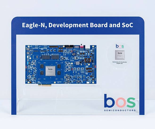 보스반도체가 AI 설계 전문 기업 텐스토렌트(Tens-torrent)와 함께 개발한 자동차 AI 가속기 칩렛 SoC, ‘Eagle-N’. / 사진 보스반도체