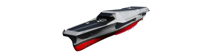 HD현대중공업이 MADEX 2025에 전시하는 미래형 무인전력모함(모델명 HCX-23Plus)의 조감도. HD현대 제공