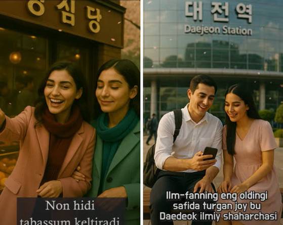 배재대 미디어콘텐츠학과와 우즈베키스탄 SUIT학생들이 공동 제작한 유튜브형 쇼츠. 가상의 우즈벡 학생들이 성심당과 대전역 등 대전 명소를 관광하는 AI생성 영상. 사진 배재대