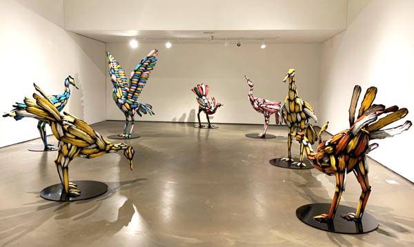 김우진 작가의 ‘Crane’. 7마리 학의 다양한 모습을 표현했다.  아트소향 제공