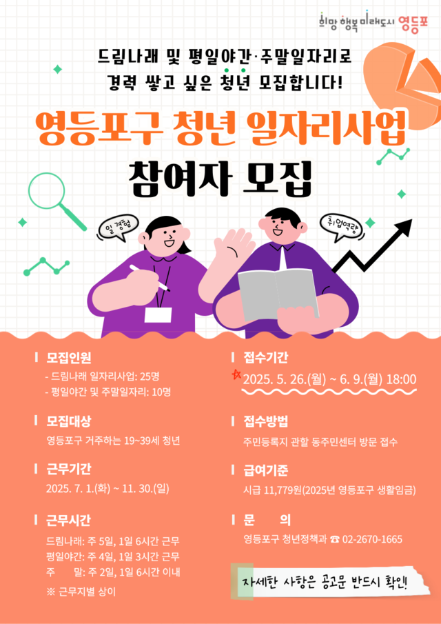서울 영등포구의 청년 일자리사업 참여자 모집 안내문. 영등포구청 제공