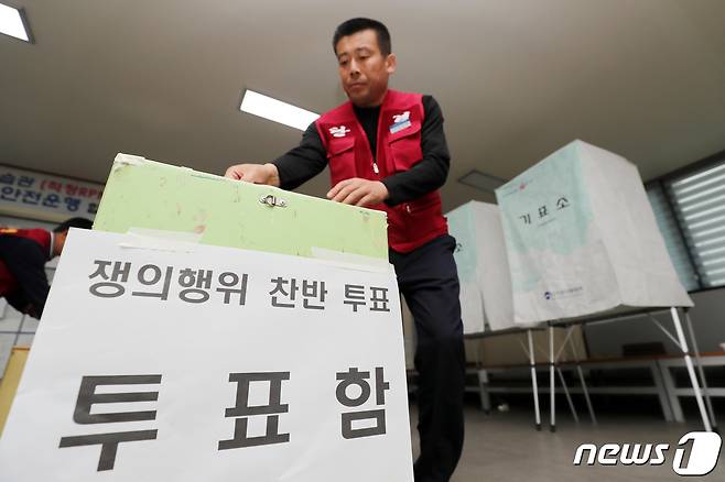 광주 북구 한 버스업체 노조사무실에서 진행된 시내버스 노조원들의 파업 찬반 투표. 뉴스1 DB