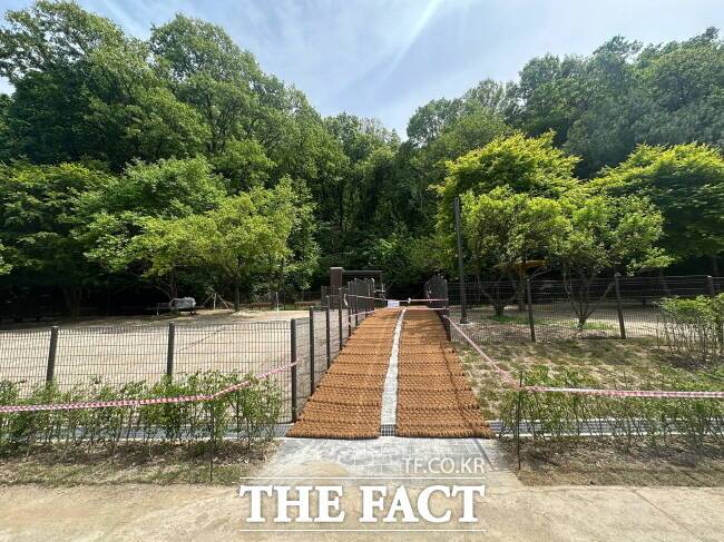 성남시가 낙생대공원 내에 조성한 반려견 놀이터. 왼쪽이 대형견, 오른쪽 중·소형견 전용 공간./성남시