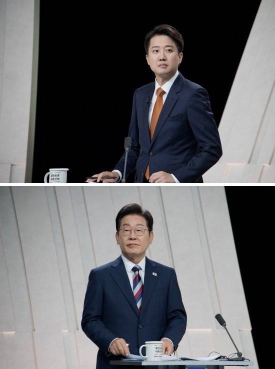 이준석 개혁신당 후보(위)와 이재명 민주당 후보가 '호텔경제학'을 두고 27일 토론에서 다시 한 번 설전을 벌였다. /뉴스1