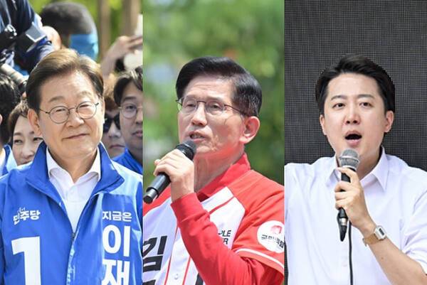 (왼쪽부터) 이재명 더불어민주당 대선 후보, 김문수 국민의힘 대선 후보, 이준석 개혁신당 대선 후보. 경기일보DB