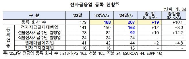 전자금융업 등록 현황/자료=금융감독원