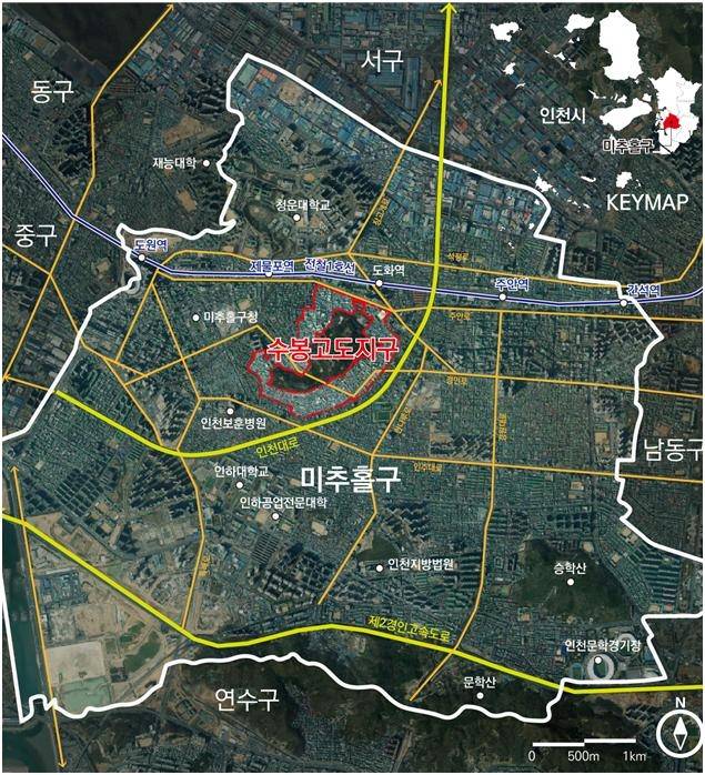 수봉공원 고도지구 위치도