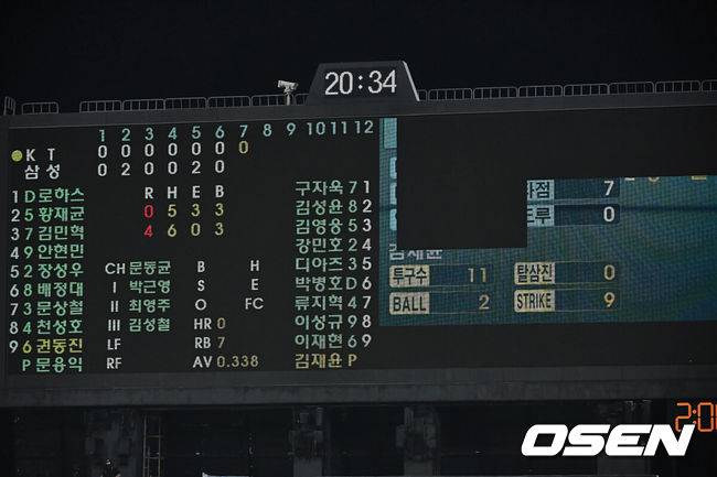 [OSEN=포항, 이석우 기자] 13일 포항야구장에서 2025 신한 SOL 뱅크 KBO 리그 삼성 라이온즈와 키움 히어로즈의 경기가 열렸다. 홈팀 삼성은 이승현이 선발로 출전하고, 방문팀 KT는 헤이수스가 선발로 출전했다.포항야구장 전광판이 고장난 채 화면이 잘려 보이고 있다. 2025.05.13 / foto0307@osen.co.kr
