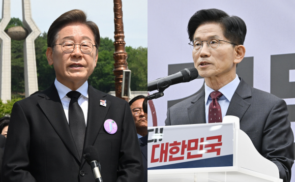 이재명 “권력분산 개헌” 김문수 “경제대통령” - 이재명(왼쪽) 더불어민주당 대선 후보와 김문수 국민의힘 대선 후보. 2025.5.18 뉴스1