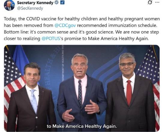 로버트 케네디 주니어 미 보건복지부 장관의 코로나19 백신 관련 발표 동영상. 엑스(X) 게시물 캡처.