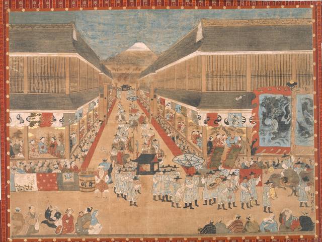 우키요에 화가 하네가와 도에이가 그린 ‘조선통신사래조도’(18세기). 에도에서 국서 전달을 마치고 숙소로 돌아가는 조선 통신사 행렬을 그렸다. 일본 개인 소장