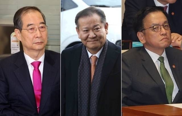 (왼쪽부터) 한덕수 전 국무총리, 이상민 전 행정안전부, 최상목 전 기획재정부 장관. [사진 = 연합뉴스]