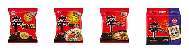 신라면 히스토리팩 이미지. 왼쪽부터 1986년, 1992년, 2014년 패키지. 농심 제공