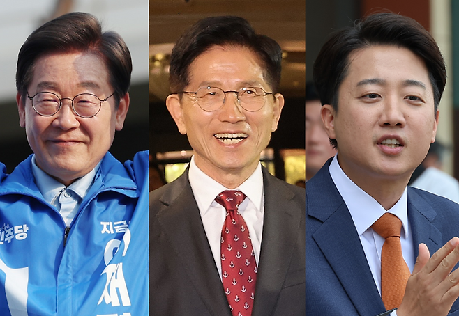 (사진 왼쪽부터) 이재명 더불어민주당 대선 후보, 김문수 국민의힘 대선 후보, 이준석 개혁신당 대선 후보 [연합]