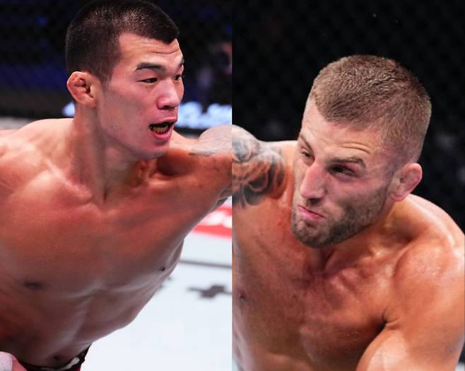 'KO' 고석현(사진 왼쪽)의 UFC 데뷔전 상대로 결정된 '웨일스 갱스터' 오반 엘리엇. UFC 제공