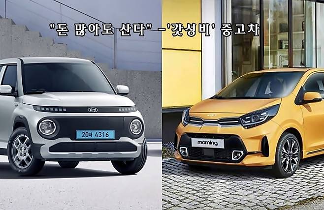 중고차 시장에서 인기높은 캐스퍼 일렉트릭(왼쪽)과 모닝[사진출처=현대차, 기아/편집=최기성 매경 디지털뉴스룸 기자]
