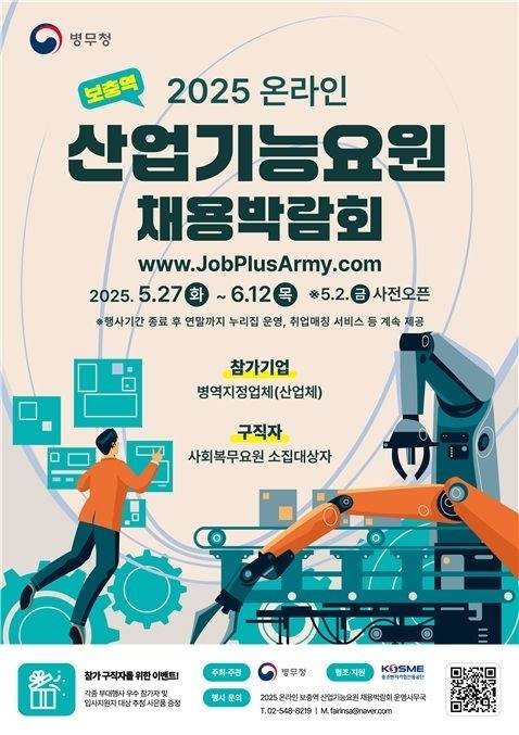 병무청이 지난 27일부터 오는 6월12일까지 개최하는 온라인 산업기능요원 채용박람회 포스터. 병무청 제공