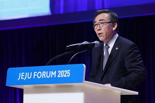 [제주=뉴시스]조태열 외교부 장관은 29일 제주국제컨벤션센터에서 제20회 제주포럼 공식 환영만찬을 주최했다. (사진=외교부 제공)2025.05.29.  *재판매 및 DB 금지