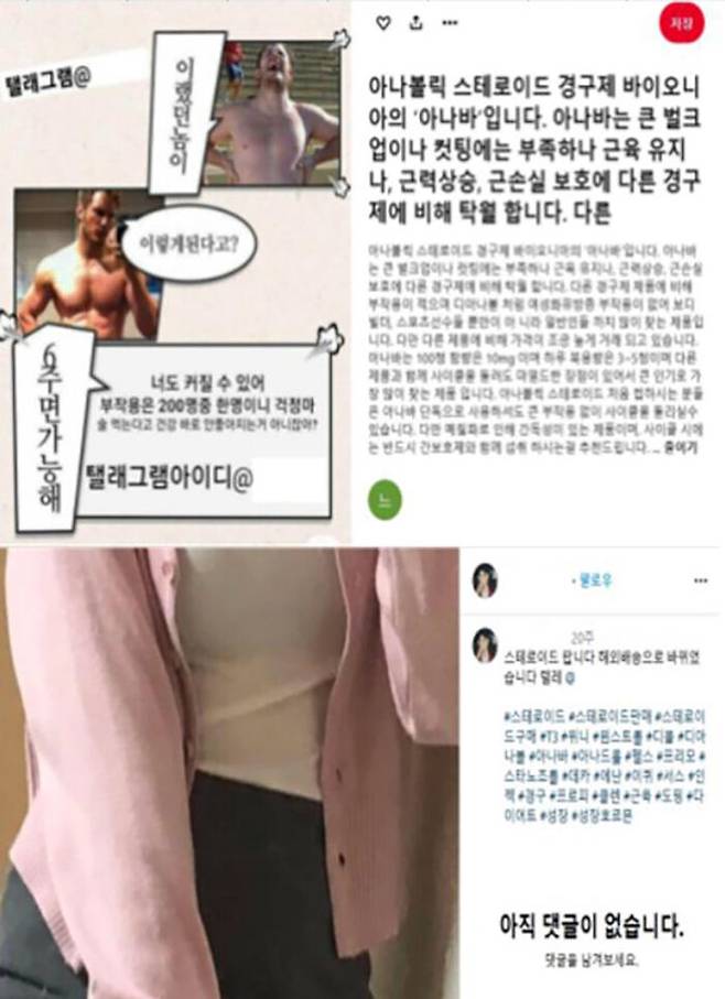 단백동화스테로이드 등 온라인 불법 유통 적발 사례