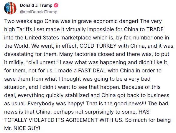 도널드 트럼프 대통령의 트루스소셜 갈무리.