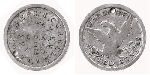 남북전쟁 당시 버몬트 자원 보병 제2연대 소속 장교 헨리 코렐(1827~1899)의 인식표. 그는 노예제에 반대한 연방군 소속으로  활약했다. 당시 버몬트주는 인구 35만 명의 10%에 육박하는 3만4000명을 파병했고, 2만8000여 명은 자원 부대에 복무했다. 전쟁으로 인해 주민 5194명이 사망했다. [사진 출처=www.vermontcivilwar.org]