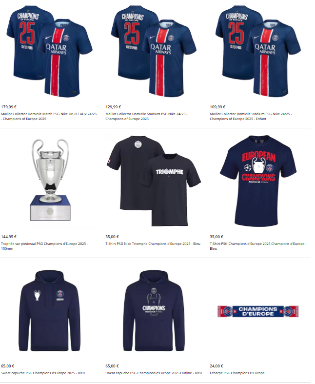 image.png 챔피언스리그  우승 관련 신상품들로 가득 차버린 PSG 오피셜 샵 ㅋㅋㅋ.JPEG