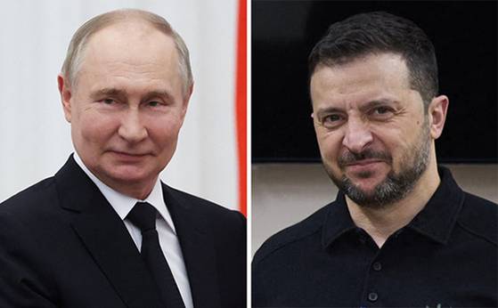 블라디미르 푸틴 러시아 대통령(왼쪽), 볼로디미르 젤렌스키 우크라이나 대통령. AFP=연합뉴스