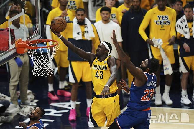 [인디애나폴리스=AP/뉴시스] 미국프로농구(NBA) 인디애나 페이서스의 파스칼 시아캄. 2025. 05. 31.