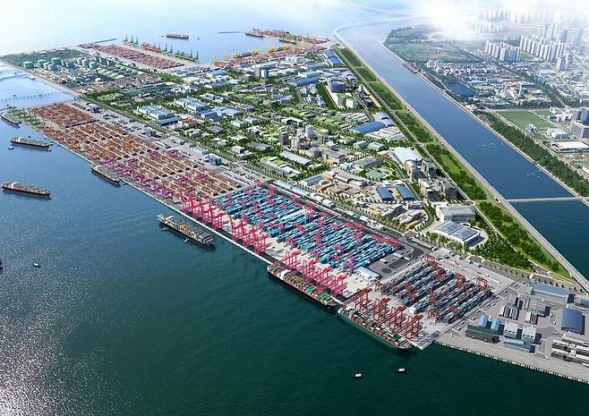 ▲ 인천신항 1-2 컨테이너 터미널 조감도.&nbsp;/사진제공=인천항만공사