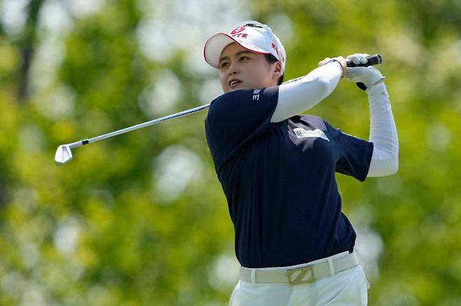최혜진이 2일(한국시간) 미국 위스콘신주 에린힐스에서 열린 US여자오픈 최종일 16번홀에서 티샷을 하고 있다. (사진=AFPBBNews)