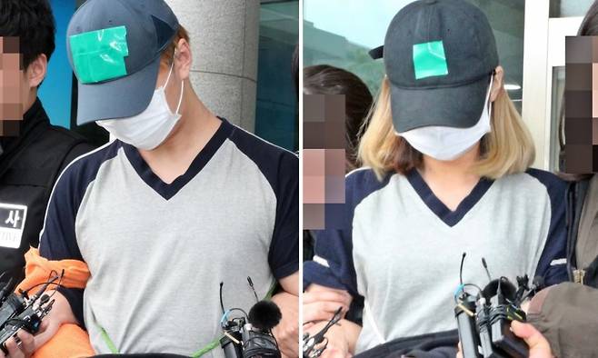 생후 7개월 된 딸을 방치해 숨지게 한 친부 조모씨(당시 21세)와 친모 견모씨(당시 18세)가 2019년 6월 7일 구속 전 피의자심문(영장실질심사)을 받기 위해 인천지방법원으로 이송되던 모습./사진=뉴스1