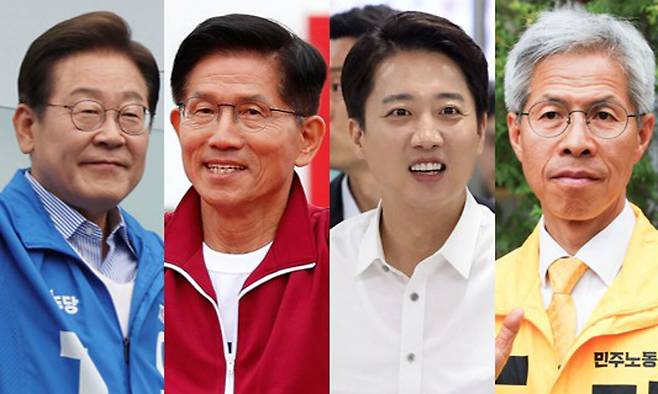 제21대 대통령 선거를 하루 앞둔 2일 이재명 더불어민주당 대선후보와 김문수 국민의힘 대선후보, 이준석 개혁신당 대선후보, 권영국 민주노동당 대선후보가 지지를 호소하고 있다. 뉴시스