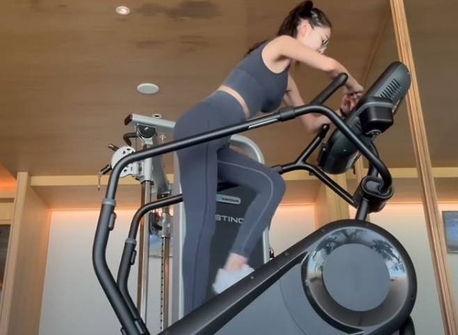 김윤지가 스텝밀 운동기구를 이용하고 있다. [사진=유튜브 채널 'ns윤지' 영상 캡처]