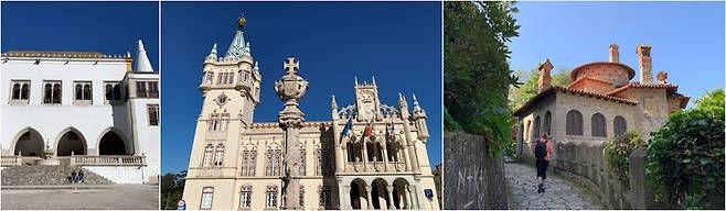 (좌측 1, 2번째)무어 양식 건축물 신트라 국립궁전, (우측)무어성 입구로 가는 산책로