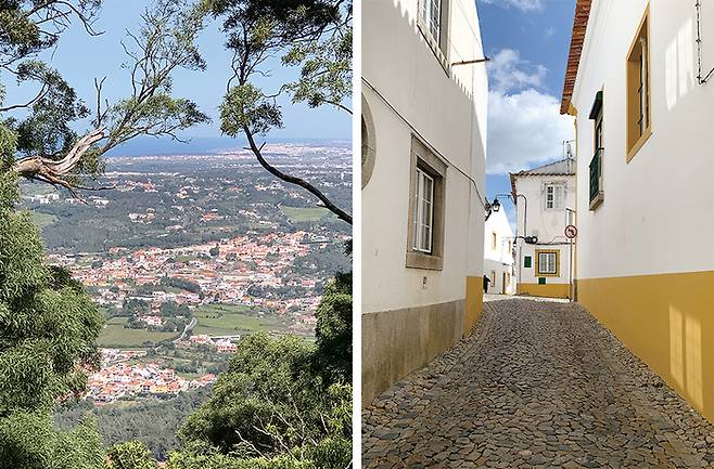 (좌) 전망대에서 바라다본 신트라 시가지 (우) 에보라의 좁고 구불구불한 자갈길