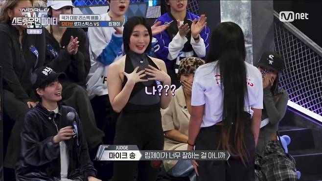립제이가 미국 브레이킹 국가대표 로지스틱스의 지목을 받아 배틀을 붙었다. /사진=Mnet '월드 오브 스트릿우먼파이터' 캡처