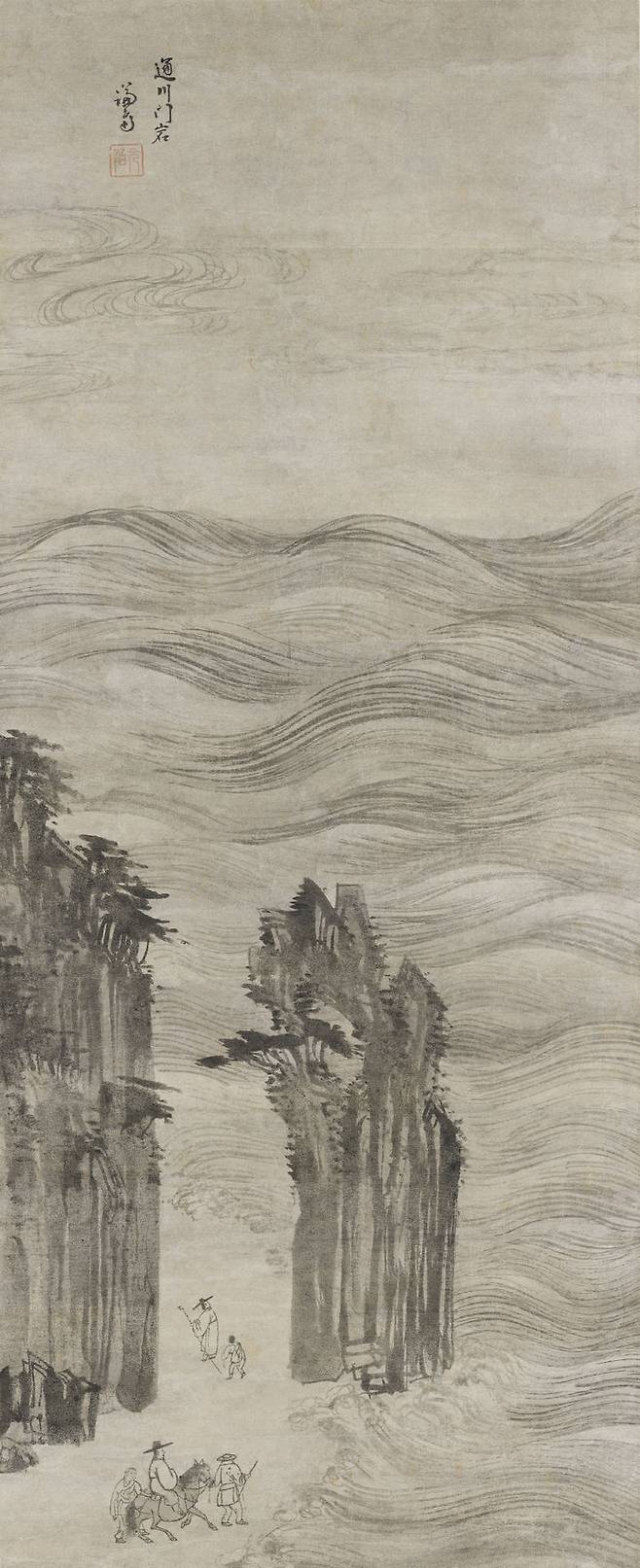 통천문암 通川門岩 Munam Rocks in Tongcheon 정선 조선, 18세기 중엽 종이에 수묵 131.8 × 53.8 cm 간송미술문화재단 *재판매 및 DB 금지