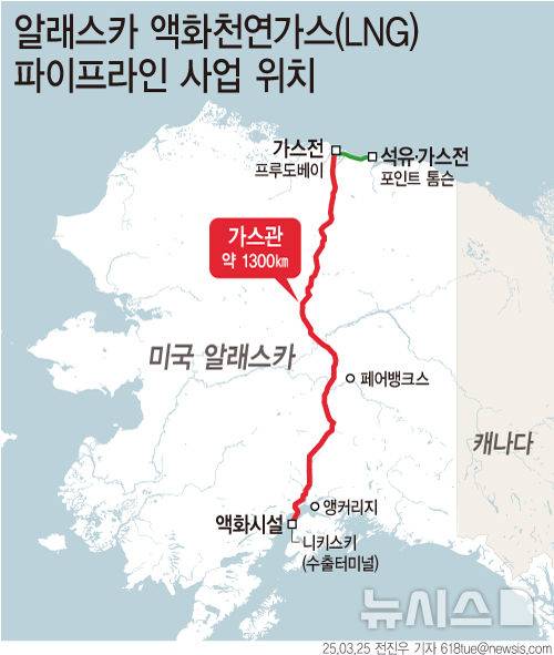 [서울=뉴시스] 미국의 알래스카 액화천연가스(LNG) 파이프라인 사업 위치.