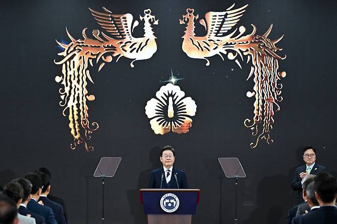 이재명 대통령이 4일 서울 여의도 국회에서 제21대 대통령 취임사를 하고 있다. /뉴스1