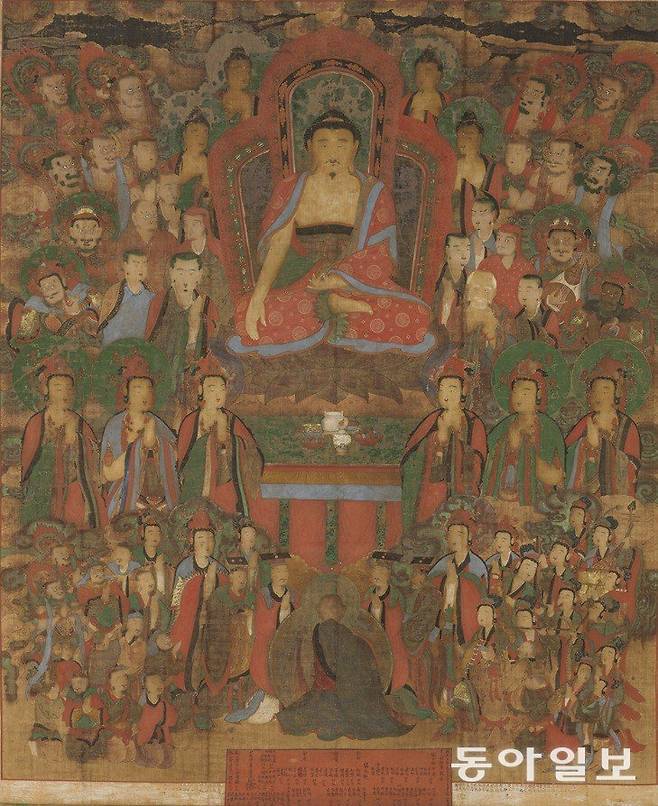 석가모니가 설법하는 모습을 그린 전남 순천 송광사 국보 ‘영산회상도’. 불교중앙박물관 제공