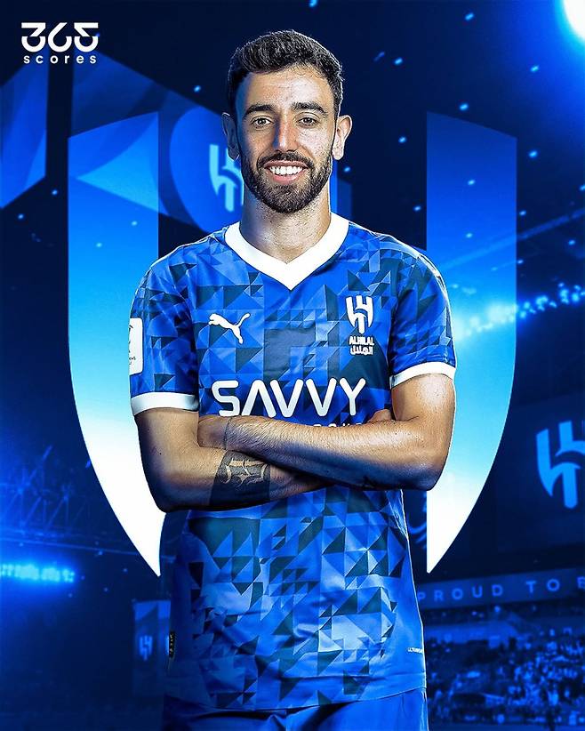 사진은 알 힐랄 유니폼을 입은 페르난데스의 합성 사진. 사진=Score365 SNS