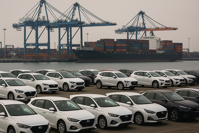 어두운 자동차 수출 시장을 표현한 삽화 <Chat GPT 달리3제작>