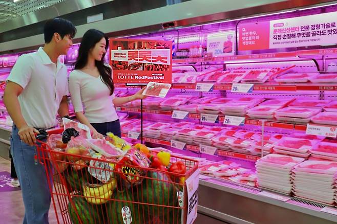서울 중구 봉래동에 위치한 롯데마트 제타플렉스 서울역점에서 고객들이 롯데레드페스티벌 행사 상품을 쇼핑하고 있다. /사진제공=롯데쇼핑