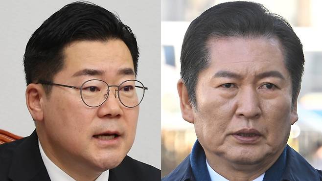 박찬대 더불어민주당 원내대표(왼쪽)와 정청래 의원. [연합]