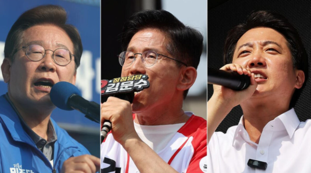 이재명(왼쪽부터) 더불어민주당 후보, 김문수 국민의힘 후보, 이준석 개혁신당 후보. 연합뉴스