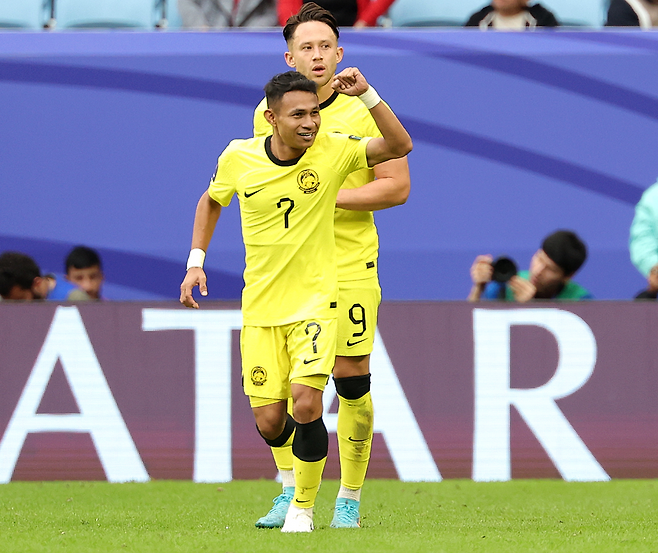 카타르아시안컵 한국전에서 골을 넣은 뒤 기뻐하는 파이살 할림. 게티이미지