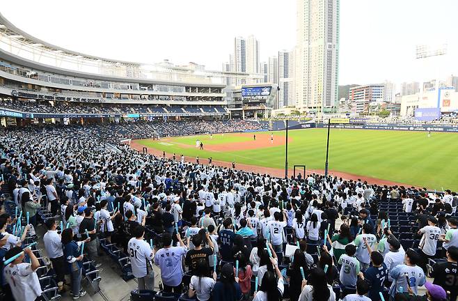 지난달 30일 창원 NC파크에서 열린 한화-NC전. 재개장 후 첫 경기에 많은 관중이 찾아 경기를 관람하고 있다. /정재근 스포츠조선 기자